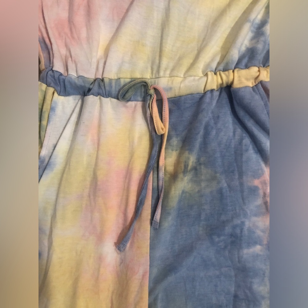 Tie Dye Pastel Multi Color Comfy Soft Jumpsuit with Tie Waist Pockets size Small - Picture 4 of 10
